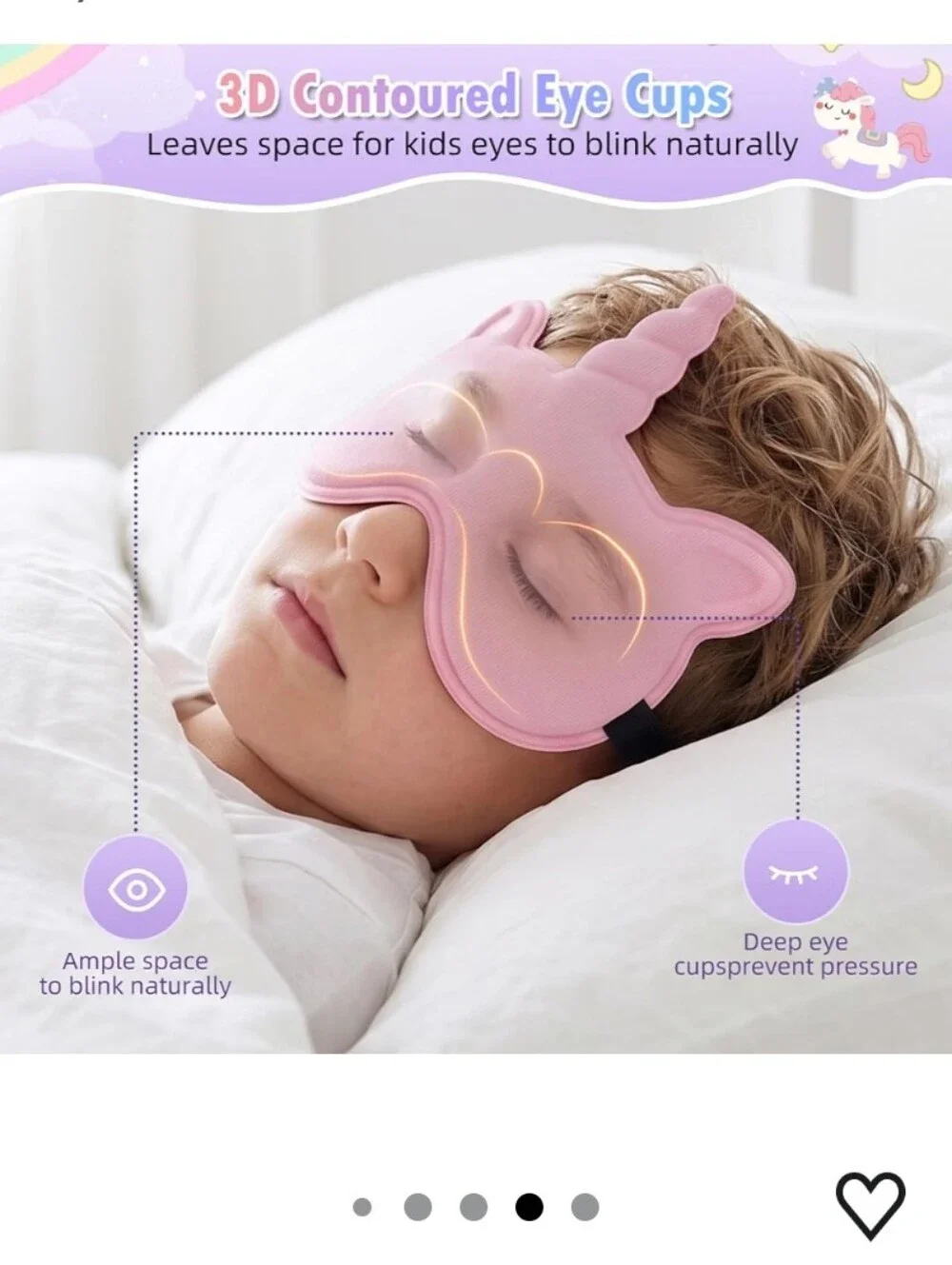 Kids Unicorn Sleeping Mask - Soft Contoured Eye Mask (Pink)